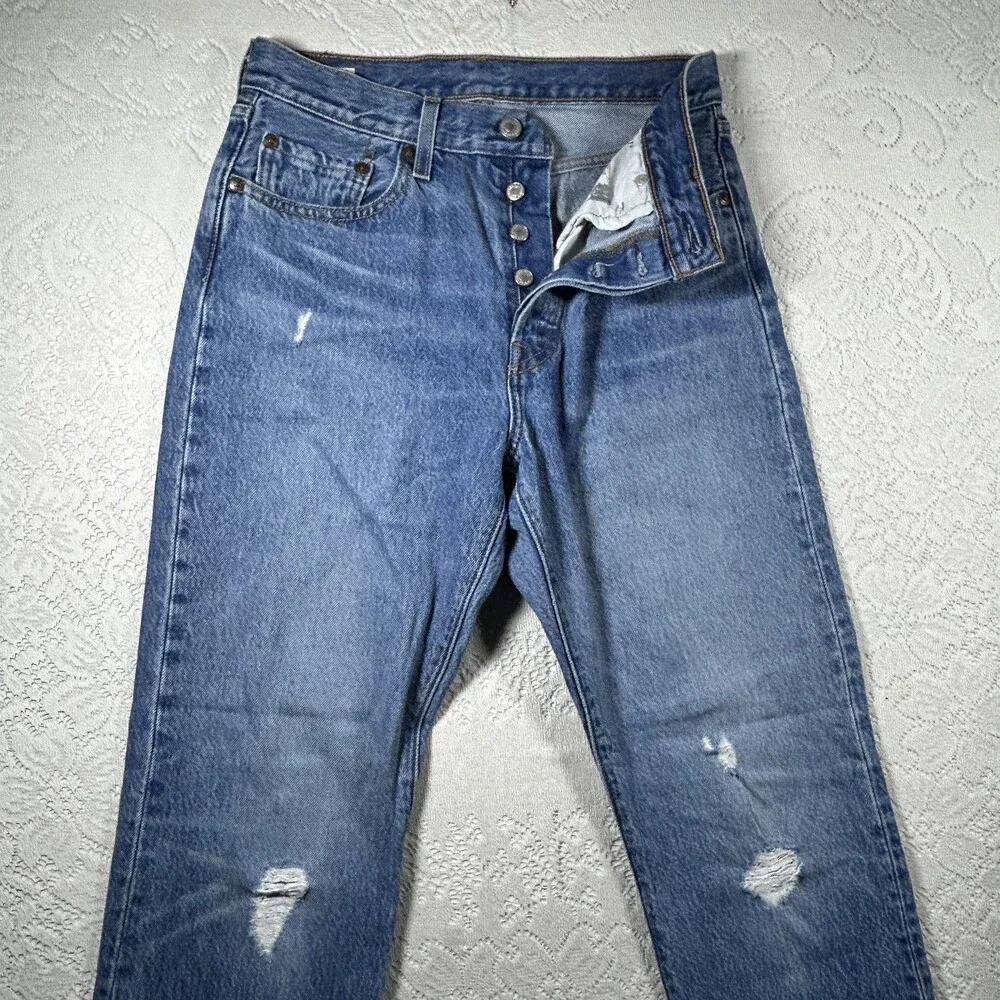 Levis 501 Jeans Mens 31x27 Distressed Button Fly Raw Hem Denim Pants
